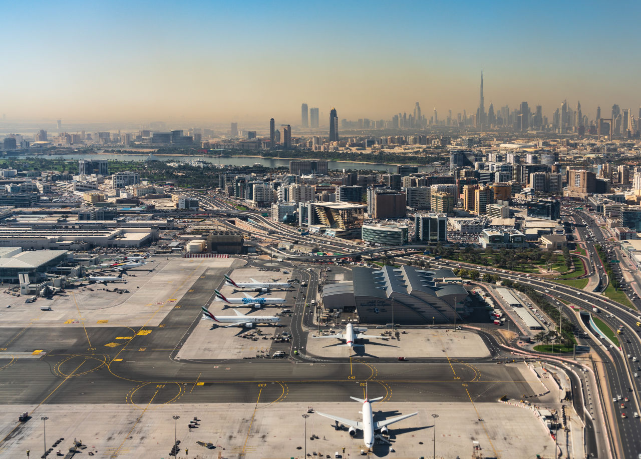 Aerial view of Dubai International Airport  and Dubai